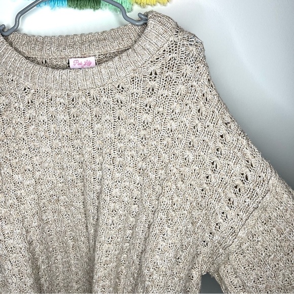 Pink Lily Boutique Cream Beige Chunky Oversized Knitted Sweater Size Extra Large - Picture 5 of 13